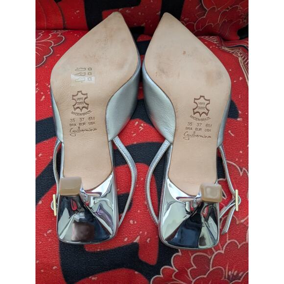 Guilhermina Sz 6 Silver Genuine Leather Spool Heel Dress Formal  Shoes Heels - Picture 4 of 7